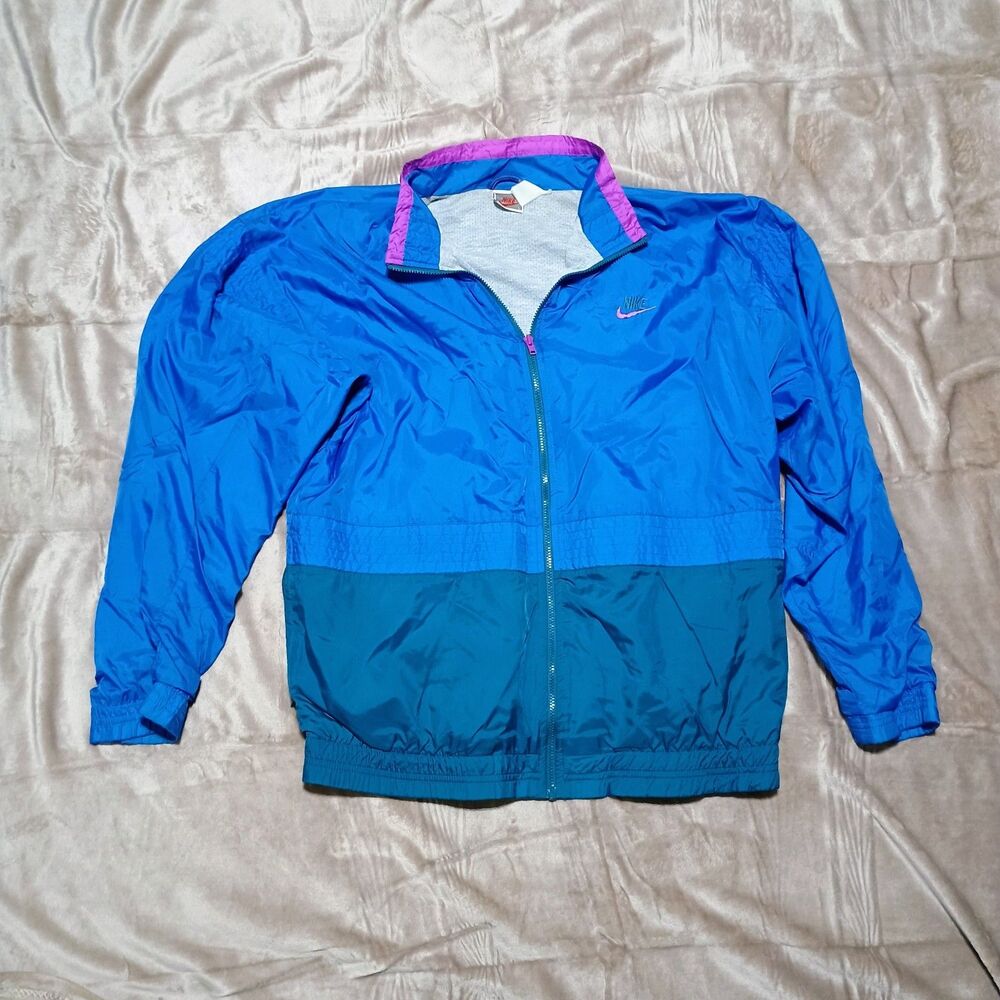 Vintage 90s Nike Grey Tag Windbreaker Jacket Mens L Colorblock Blue Teal Purple